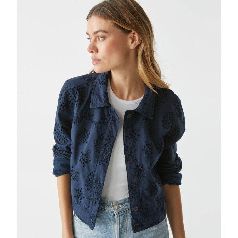 Michael Stars Women's Admiral Navy Misty Eyelet Embroidered Jacket Sz L